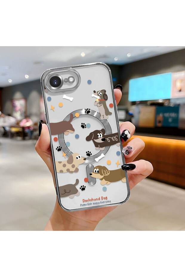 iPhone 16E Compatible Transparent Soft Silicone Magsafe Wireless Phone Case Dog Pattern