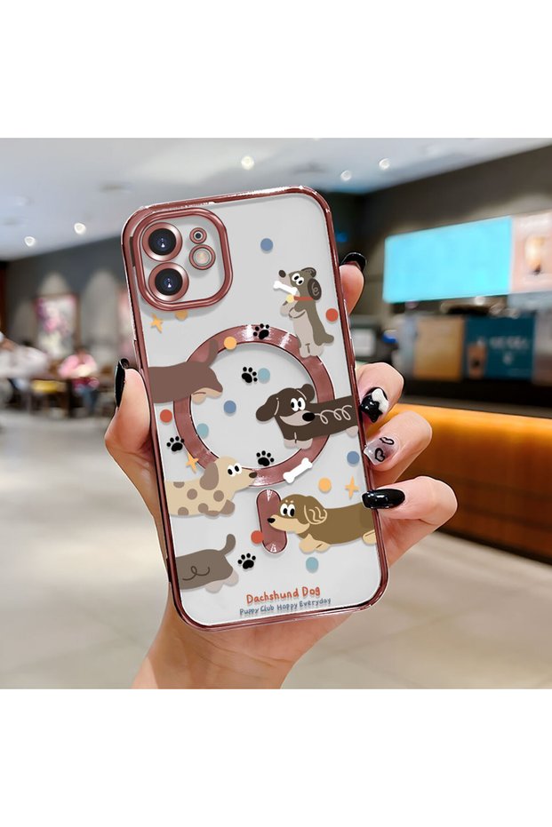 iPhone 12 Compatible Transparent Soft Silicone Magsafe Wireless Phone Case Dog Pattern