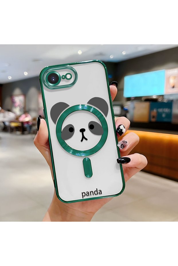 iPhone 16E Compatible Transparent Soft Silicone Magsafe Wireless Phone Case Panda Pattern