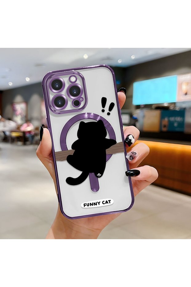 iPhone 15 Pro Max Compatible Cat Pattern Transparent Soft Silicone Magsafe Wireless Phone Case