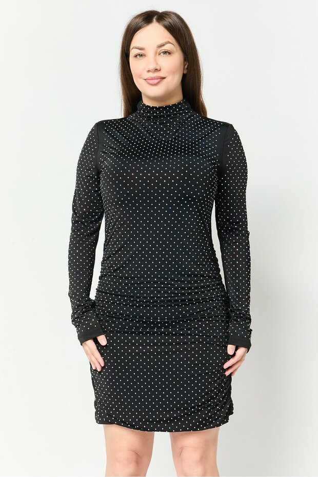 Women Rhinestone Embellished Mini Dress, Black