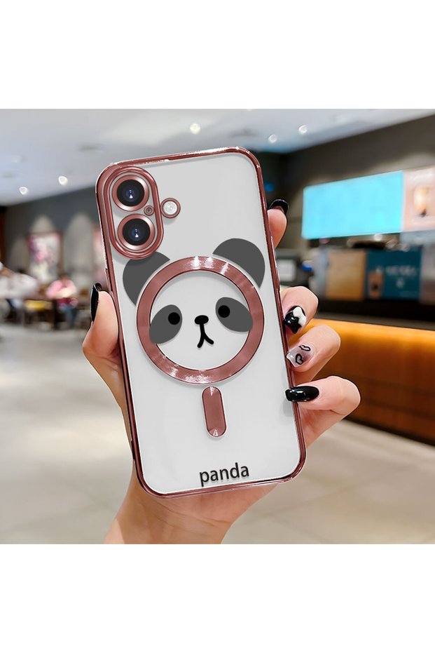 iPhone 16 Compatible Transparent Soft Silicone Magsafe Wireless Phone Case Panda Pattern