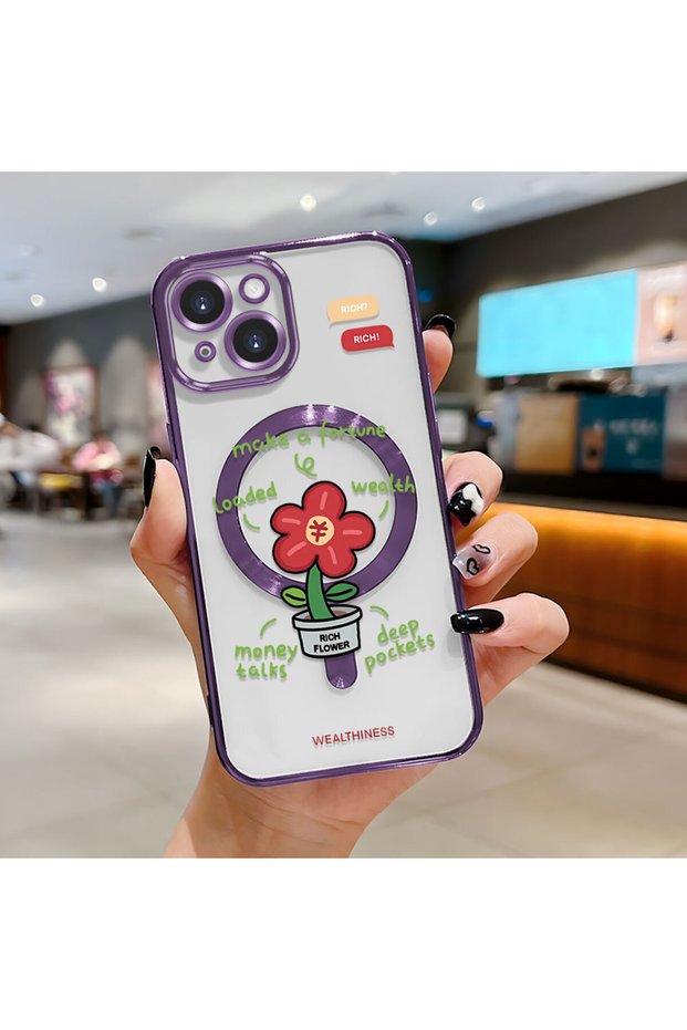 iPhone 15 Compatible Transparent Soft Silicone Magsafe Wireless Phone Case Flower Pattern