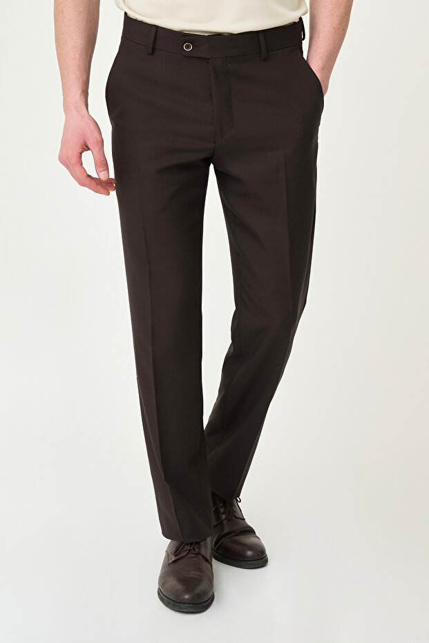 Straight Slim Fit Men's Trousers Brown - 38368.26Y