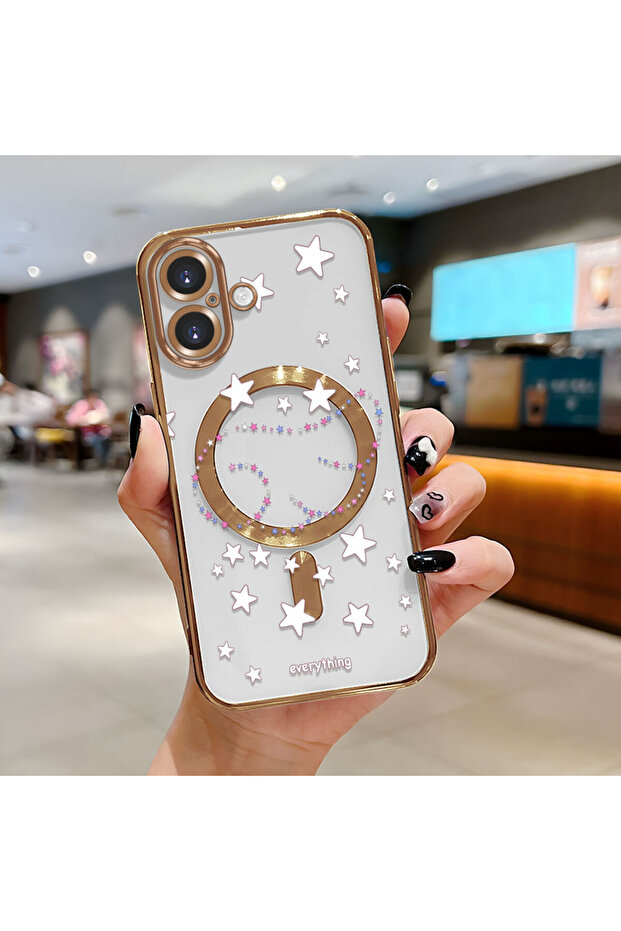 iPhone 16 Compatible Transparent Soft Silicone Magsafe Wireless Phone Case Star Pattern
