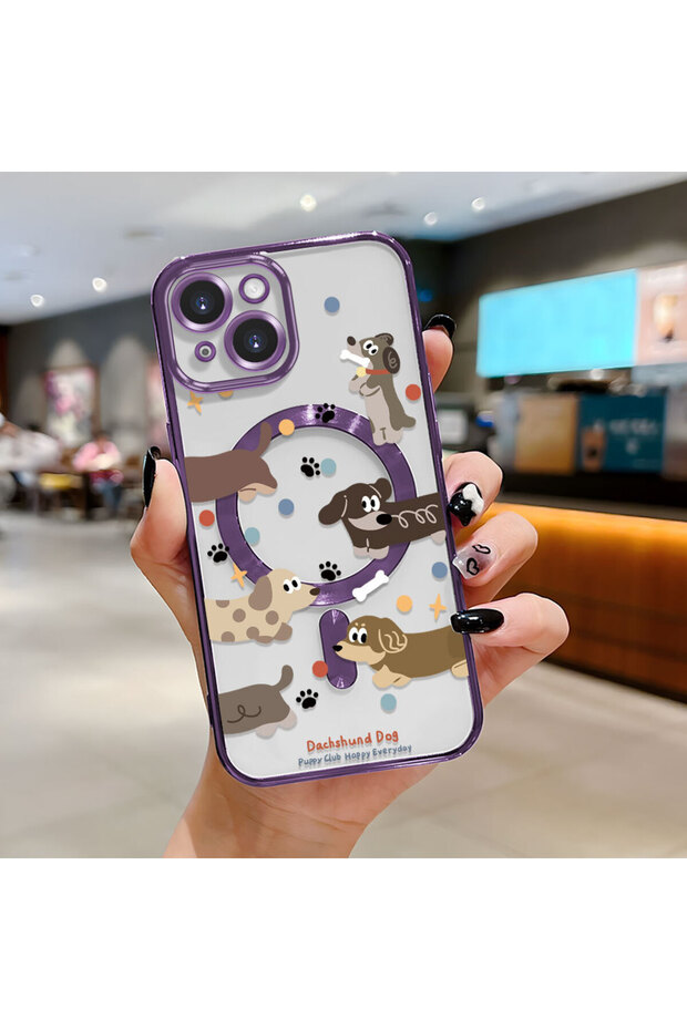 iPhone 15 Compatible Transparent Soft Silicone Magsafe Wireless Phone Case Dog Pattern