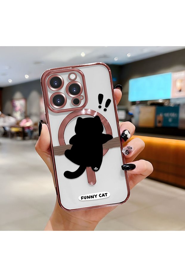 iPhone 16 Pro Compatible Cat Pattern Transparent Soft Silicone Magsafe Wireless Phone Case