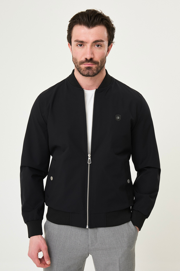 Straight Slim Fit Hakim Collar Men's Coat with Elastic Waist Black - 39665.26Y