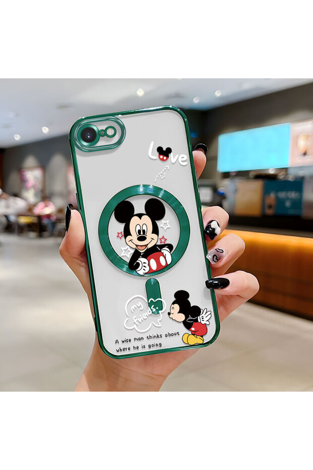 حافظة هاتف لاسلكية من السيليكون الناعم الشفاف متوافقة مع هاتف iPhone SE 2020 بنمط ميكي