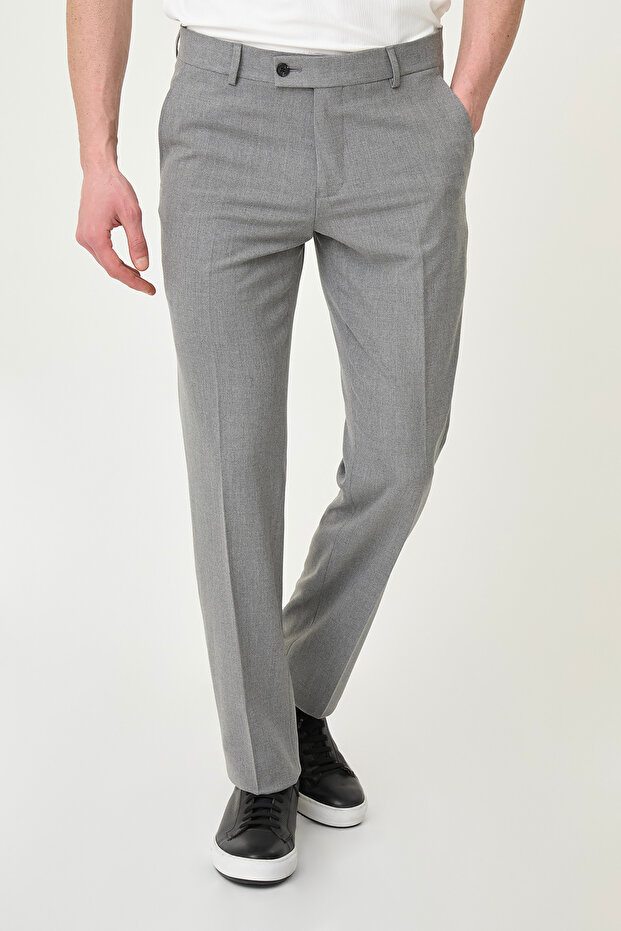 Straight Slim Fit Classic Men's Trousers Dark Gray - 38342.26Y