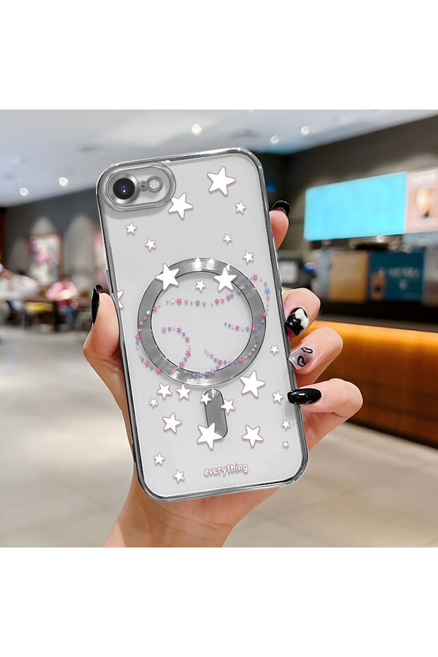 iPhone Se 2020 Compatible Transparent Soft Silicone Magsafe Wireless Phone Case Star Pattern