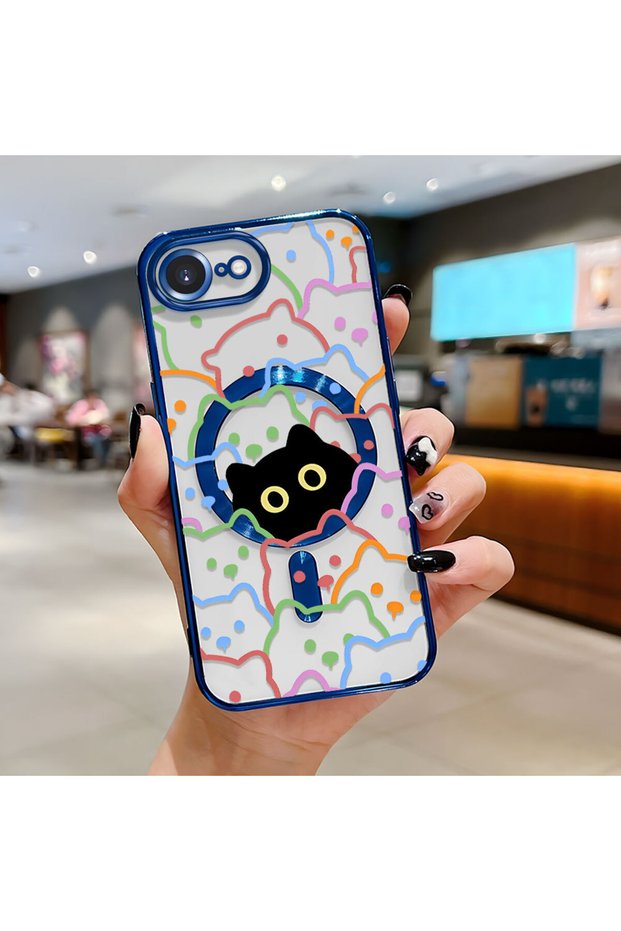 iPhone 17E Compatible Transparent Soft Silicone Magsafe Wireless Phone Case Cat Pattern
