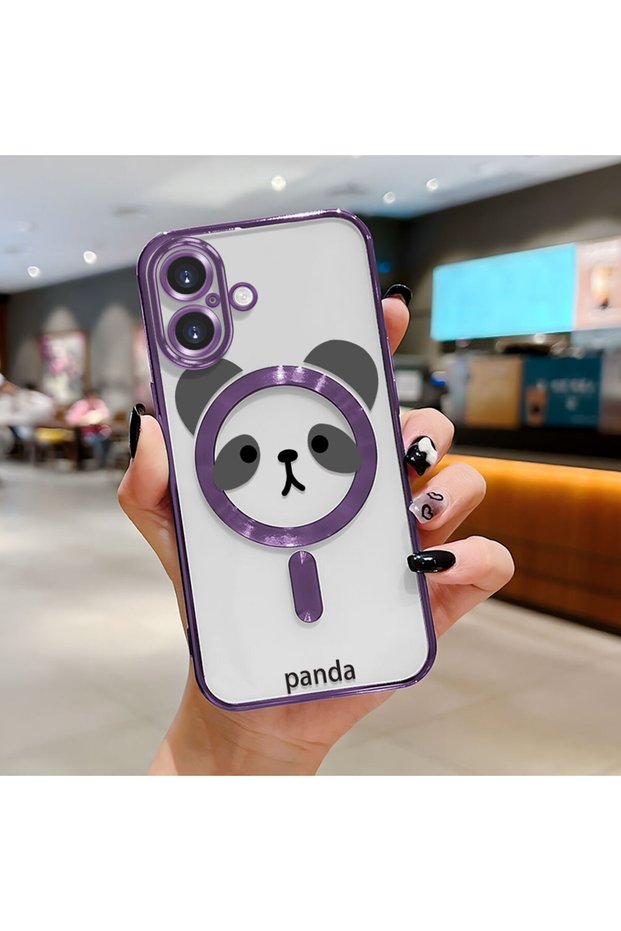 iPhone 16 Compatible Transparent Soft Silicone Magsafe Wireless Phone Case Panda Pattern