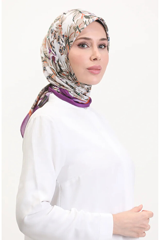 منقوش وشاح ناعم 70245-06 قهوة باللبن الأرجواني