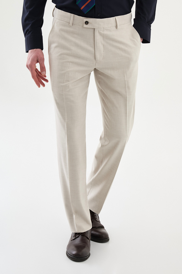 Straight Slim Fit Classic Men's Trousers Beige - 38338.26Y