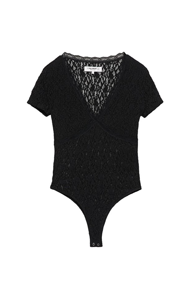 Kısa kollu dantel body - 4