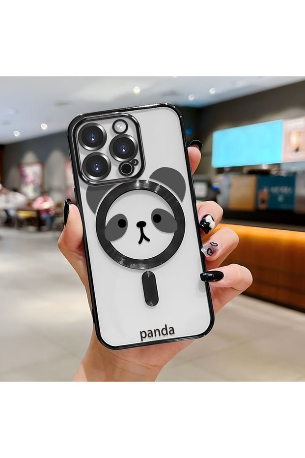 iPhone 15 Pro Compatible Transparent Soft Silicone Magsafe Wireless Phone Case Panda Pattern