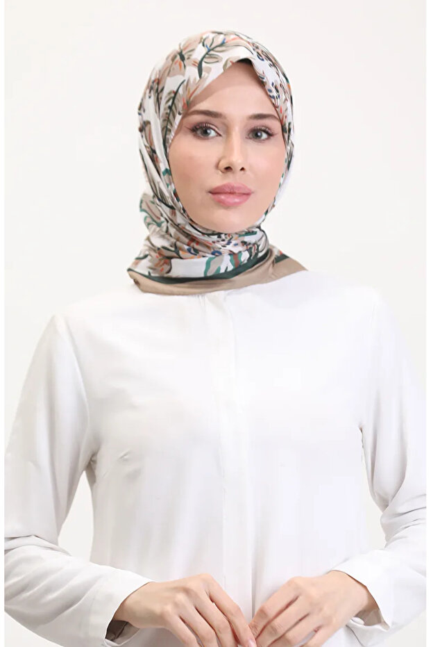 منقوش وشاح ناعم 70245-09 قهوة بالحليب أخضر
