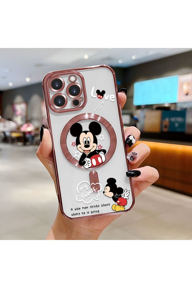 iPhone 16 Pro Max Compatible Transparent Soft Silicone Magsafe Wireless Phone Case Mickey Pattern