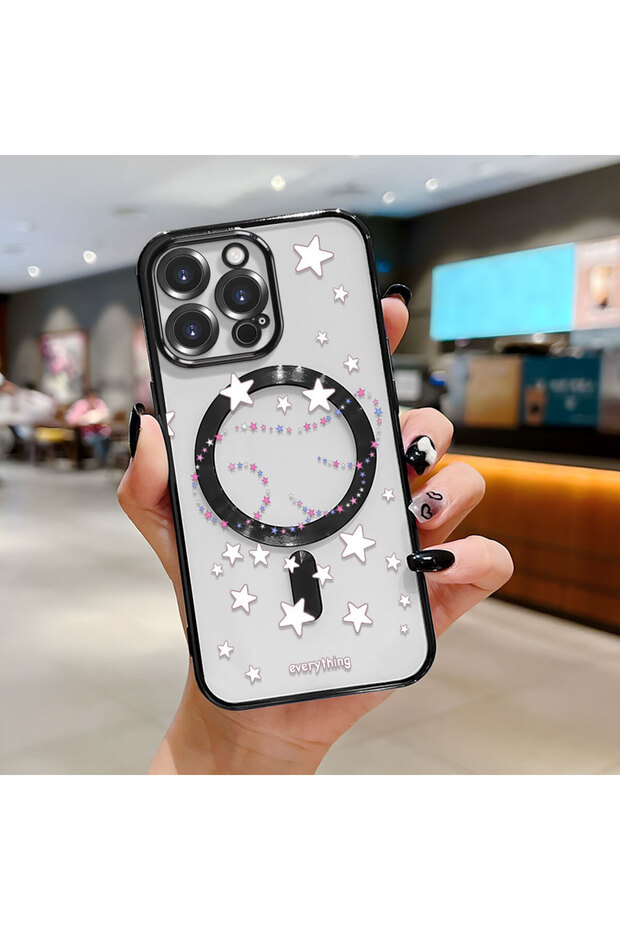 iPhone 14 Pro Compatible Transparent Soft Silicone Magsafe Wireless Phone Case Star Pattern