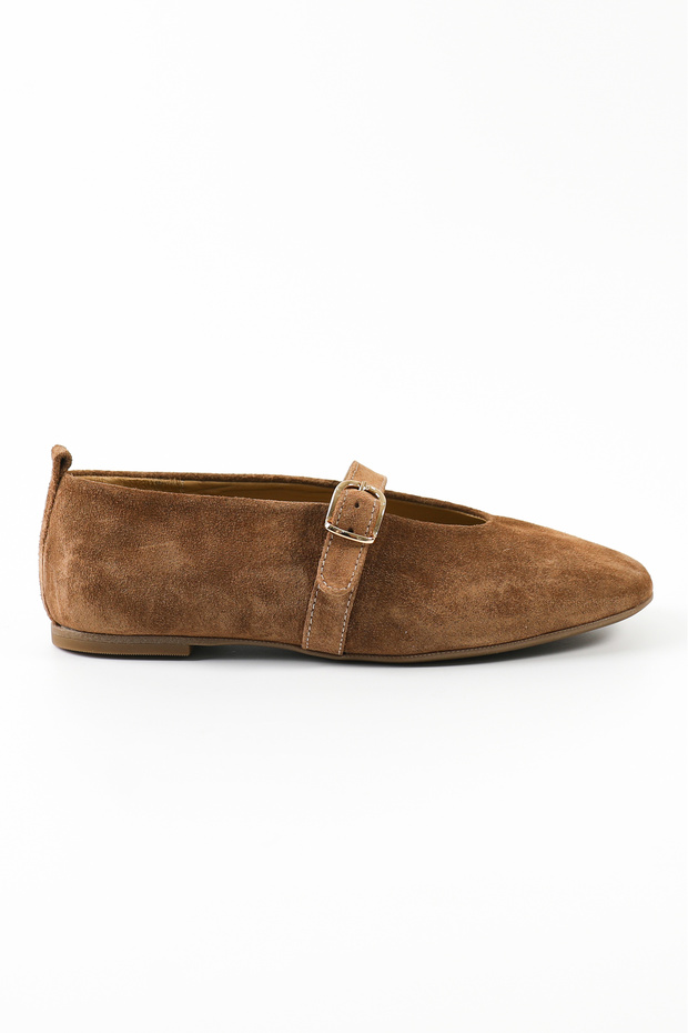Genuine Leather Tobacco Color Women's Ballet Flats Shoes - Rgn8133