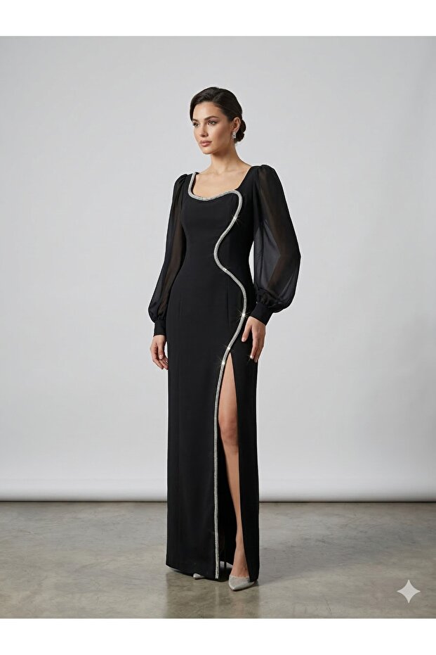 Beethoven Stone Detailed Evening Dress 3459