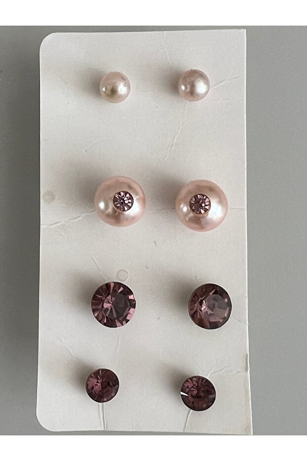 Minimal Colorful Studded 4 Pairs-8 Pieces Pearl Earring Set