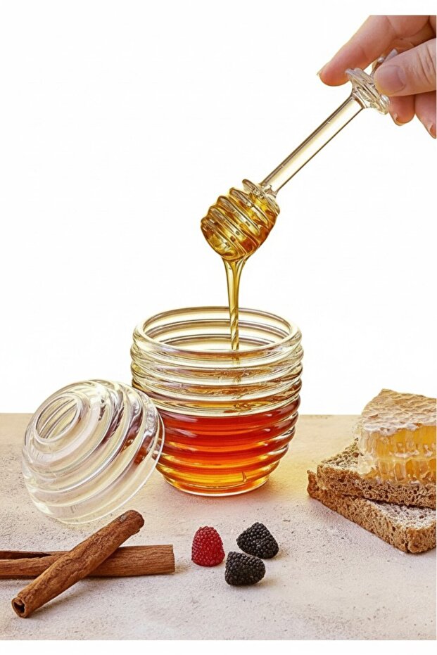 Crystal Look 3-Piece Beehive Design Honey and Jam Jar - Transparent Mica Storage Container