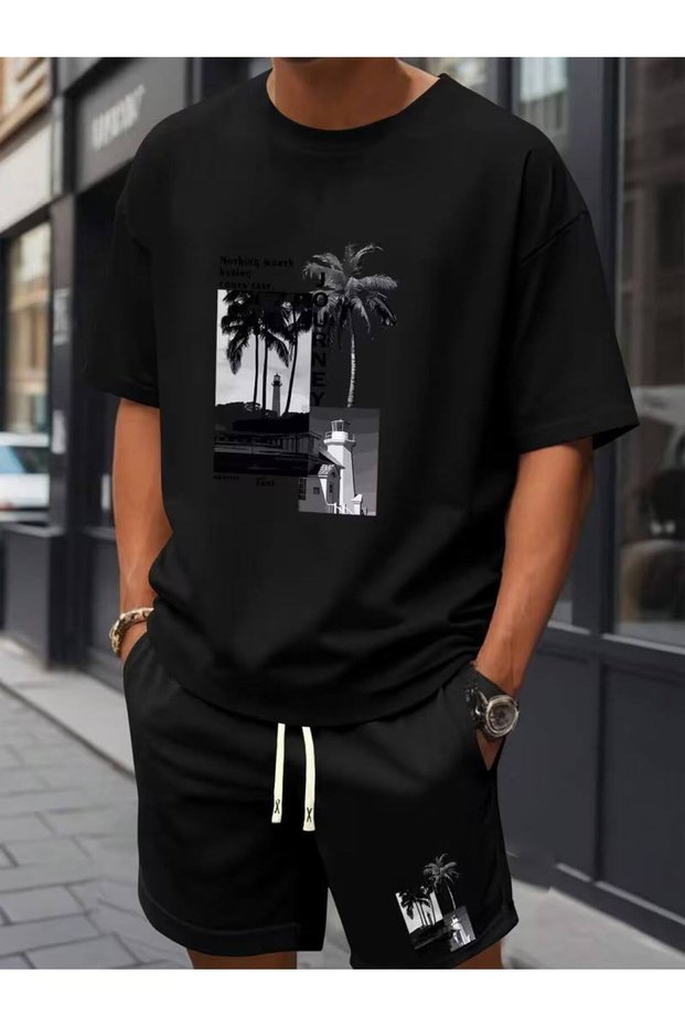 Men's Printed T-Shirt Shorts Set Summer Comfortable Fit Oversized Daily Sports Combination New Season