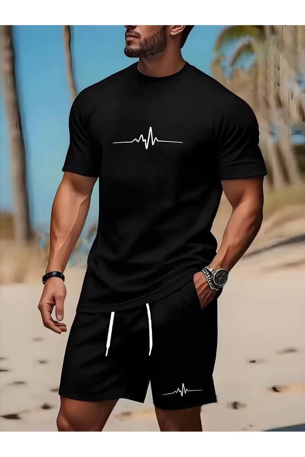 Men's Printed T-Shirt Shorts Set Summer Comfortable Fit Oversized Daily Sports Combination New Season
