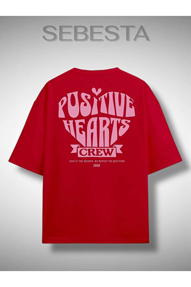 Positive Heart Printed Premium Oversized t Shirt