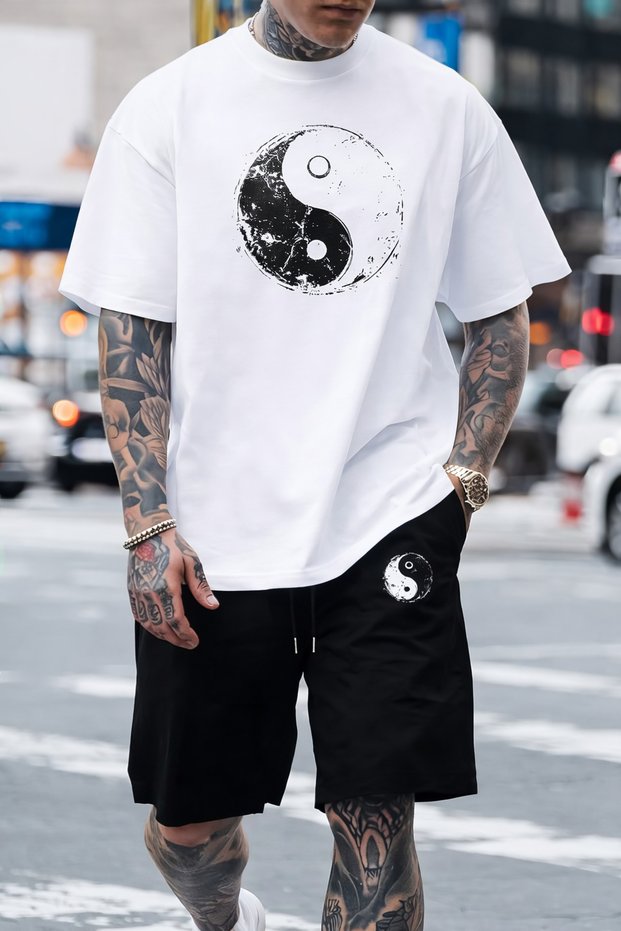 Men's Printed T-Shirt Shorts Set Summer Comfortable Fit Oversized Daily Sports Combination New Season