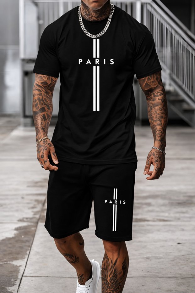 Men's Printed T-Shirt Shorts Set Summer Comfortable Fit Oversized Daily Sports Combination New Season