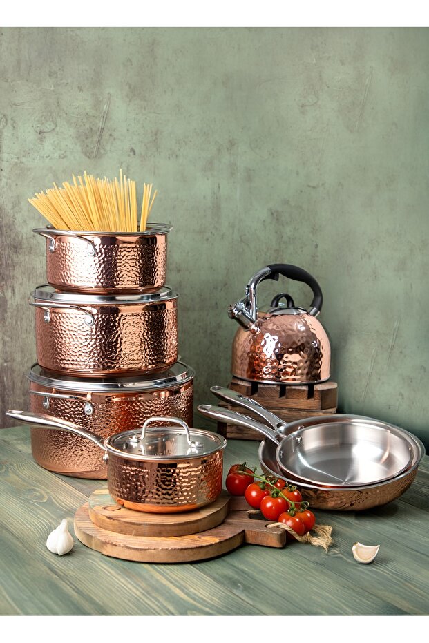 12Pcs Cookware set Prestige series P-1190, 3ply Stainless Steel 304, Hammered design, Induction.