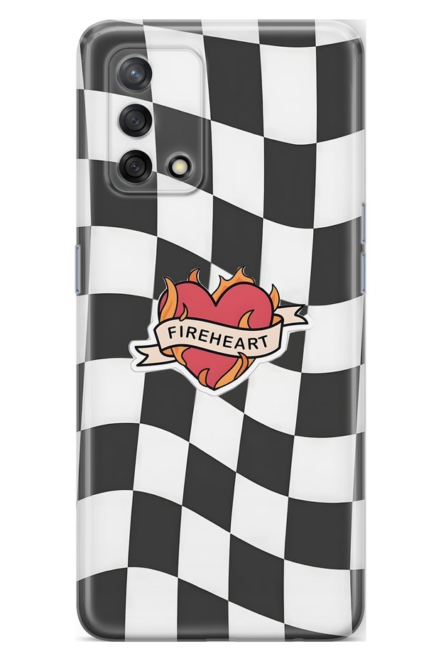 Oppo A74 Compatible Fireheart Square Patterned Transparent Phone Case