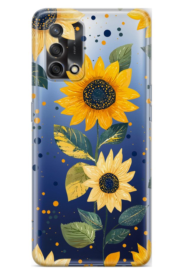 Oppo A74 Compatible Sunflower Patterned Patterned Transparent Phone Case