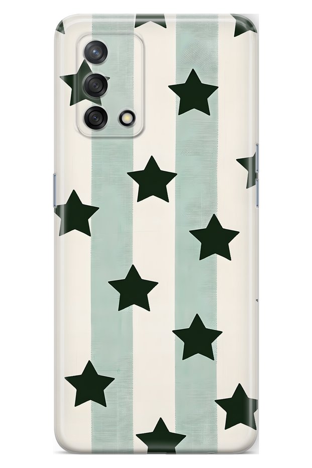 Oppo A74 Compatible Striped Star Patterned Transparent Phone Case