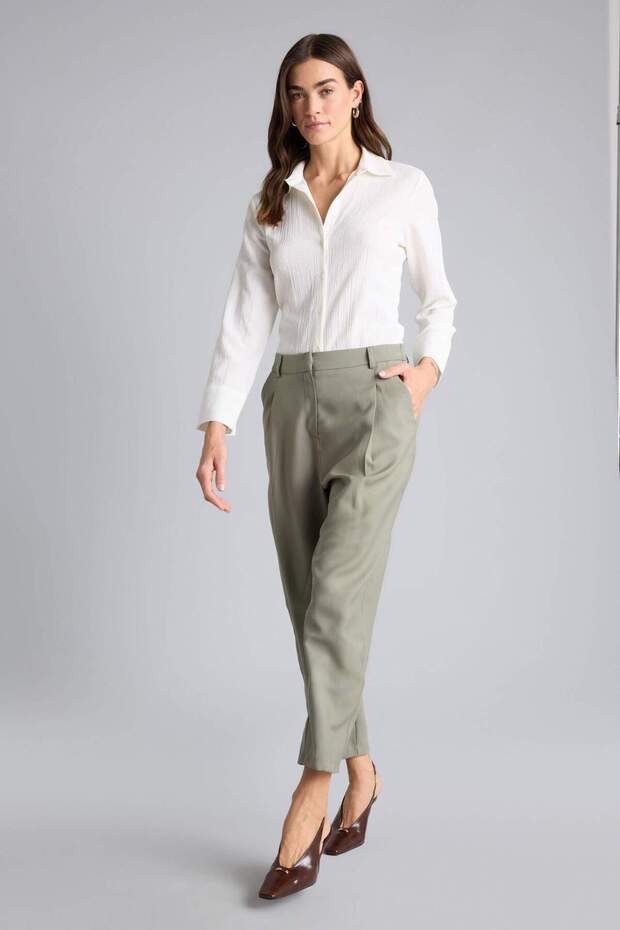 Straight Fit Zippered Regular Waist Modal Trousers H1923Ax26Sm