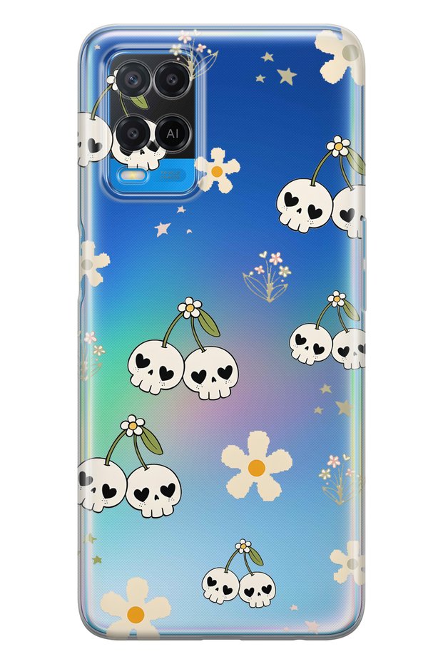 حافظة هاتف شفافة متوافقة مع هاتف اوبو A54 من نوع Cherry Skull منقوش