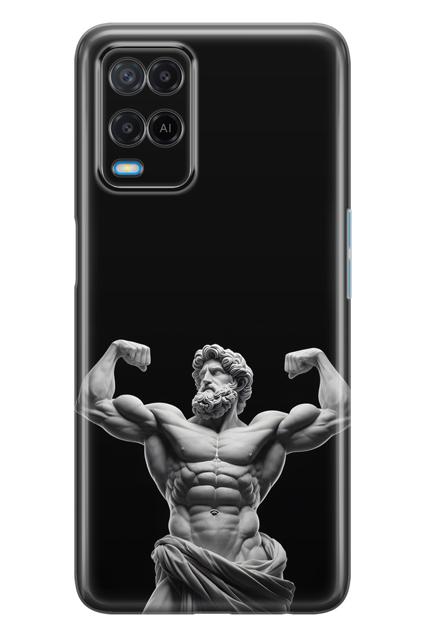 حافظة هاتف شفافة متوافقة مع هاتف اوبو A54 بتصميم تمثال قديم لـ Muscle God منقوش