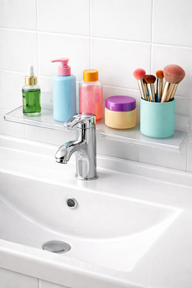 Kitchen-Bathroom Compatible Faucet Behind Sink Shelf Transparent Color 50X10Cm