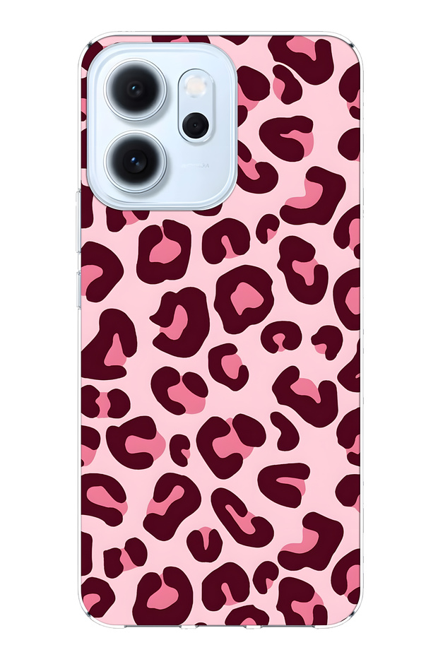 Oppo Reno 14F Compatible Pink Transparent Phone Case Pack of Leopard Printed