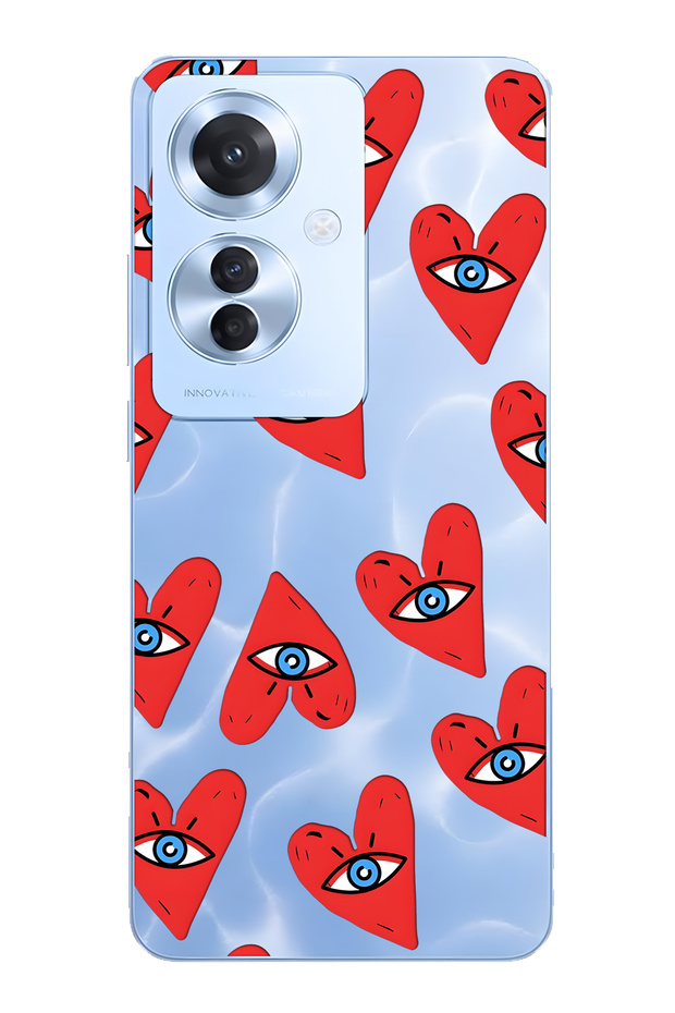 Oppo Reno 11F 5g Compatible Eyed Heart Patterned Transparent Phone Case