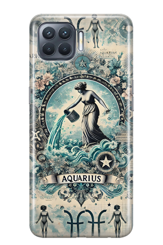 Oppo Reno 4 Lite Compatible Aquarius Sign Patterned Transparent Phone Case