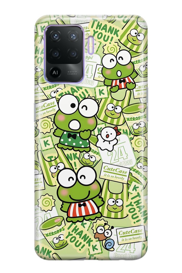 Oppo Reno 5 Lite Compatible Cute Frog Patterned Transparent Phone Case