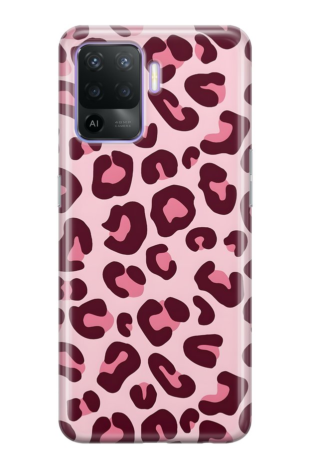 Oppo Reno 5 Lite Compatible Pink Leopard Pattern Transparent Phone Case