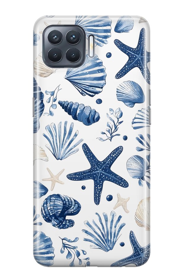 Oppo Reno 4 Lite Compatible Starfish and Shells Patterned Transparent Phone Case