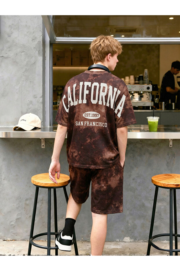 Men Tie-Dye Print Relaxed Fit T-Shirt and Shorts Set