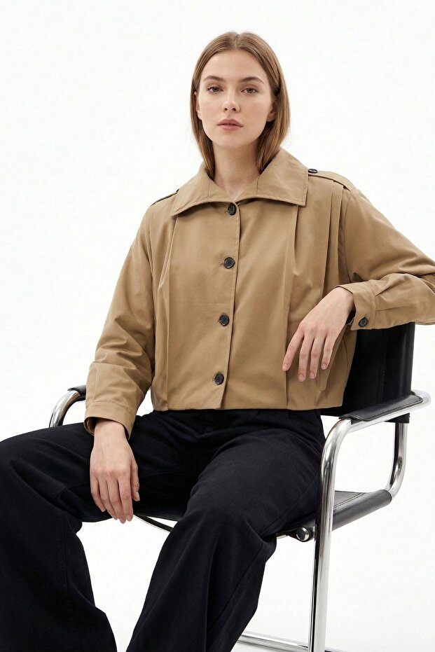 Camel Buttoned Long Sleeve Jacket 60530 - 1