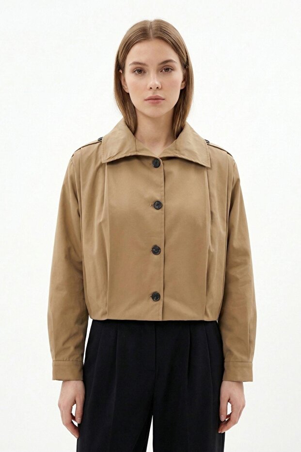 Camel Buttoned Long Sleeve Jacket 60530 - 3